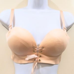 NWOT Nude Padded Push Up Lace Up Bra